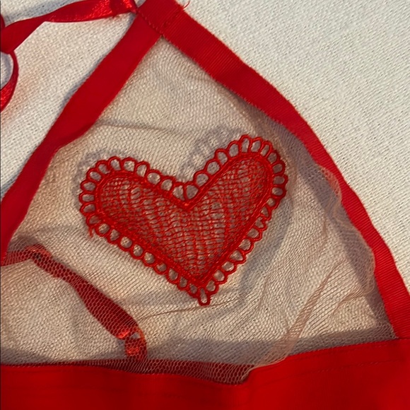 Red and Tan Heart Embroidered Lingerie Set - For Love and Lemons & Intimately FP - Picture 5 of 5